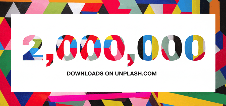 beitrag-2mio_01-9425 Klar, hier ist ein kurzer Alternativtext für das Bild, passend für eine Website: "Grafik: 2.000.000 Downloads auf Unsplash in buntem, abstraktem Design."